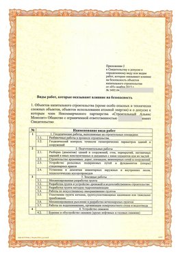 Приложение к свидетельству о допуске к определенному виду или видам работ Горнозаводск СРО в строительстве